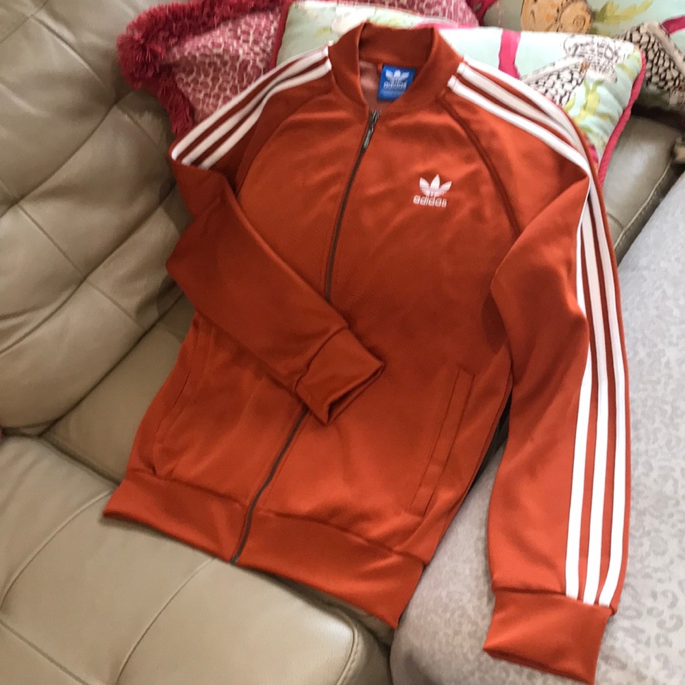 MENS adidas zip front jacket rust, white size M